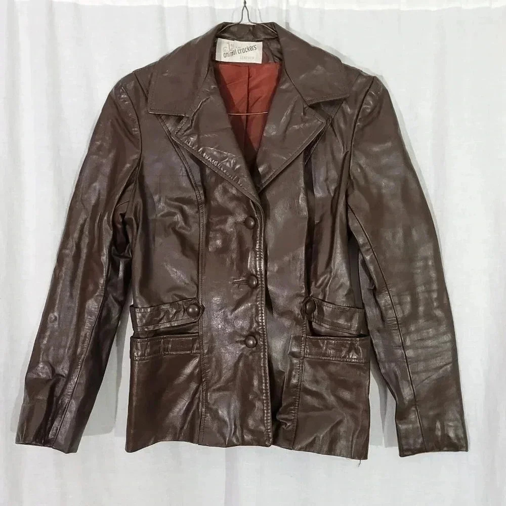 Animal Crackers Vintage Soft Brown Leather Jacket Womens Small